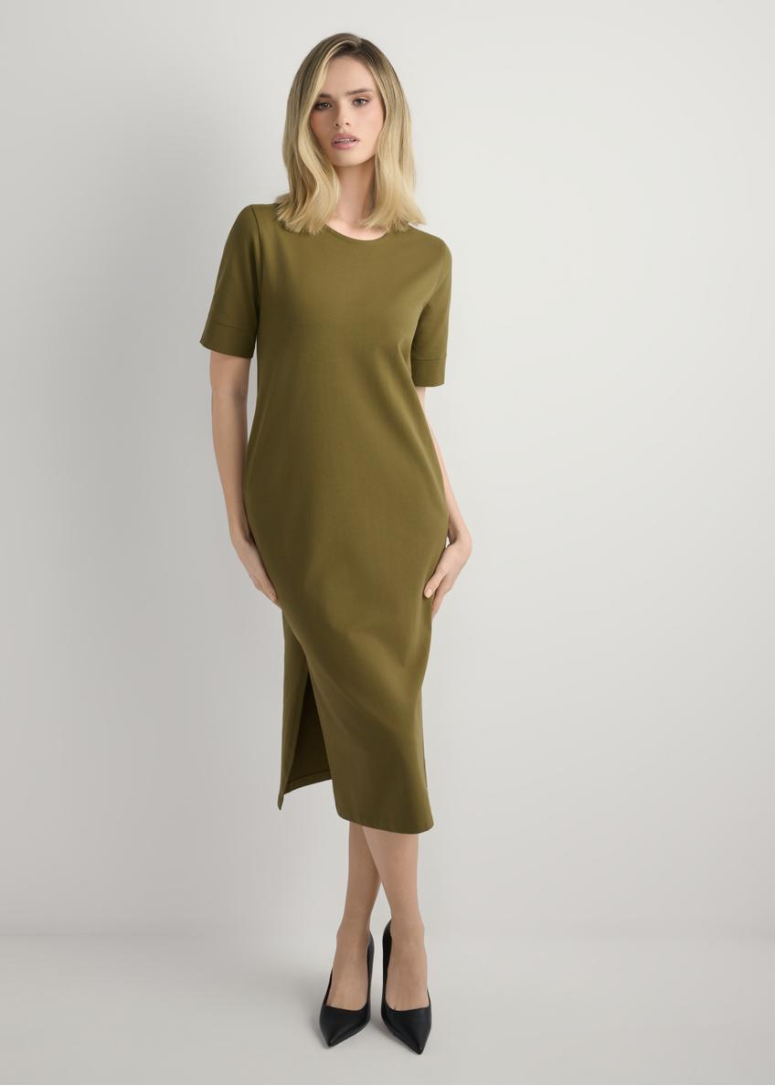 Bawełniana sukienka khaki midi SUKDT-0256-8D(W26)