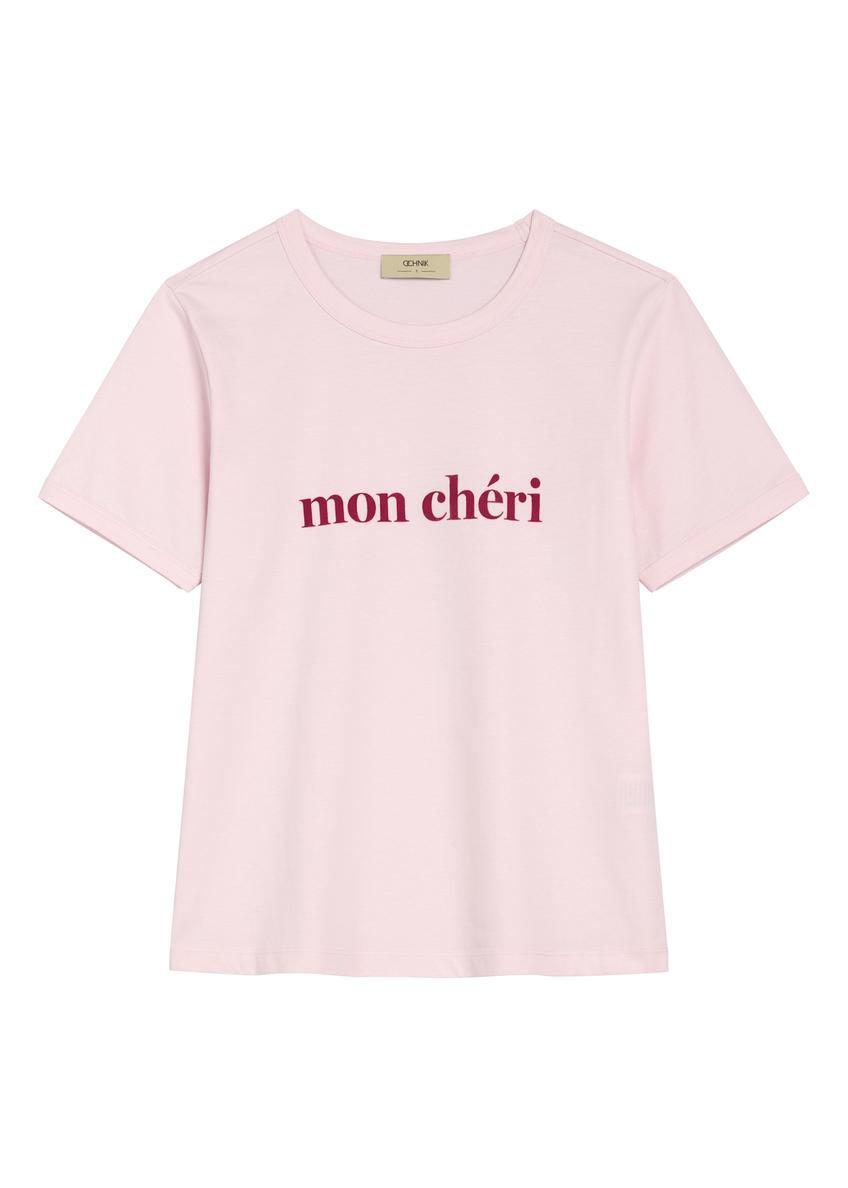 Różowy T-shirt damski z nadrukiem TSHDT-0152-5A(W26)