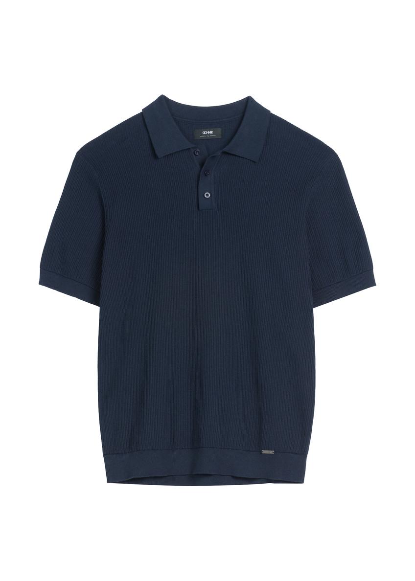 Granatowa prążkowana koszulka polo POLMT-0085-7E(W26)