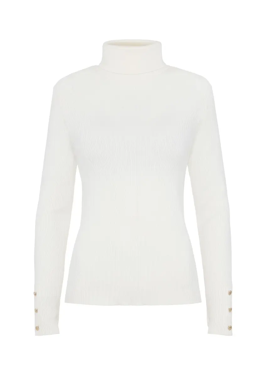Kremowy sweter damski z golfem SWEDT-0209-12(Z24)-04