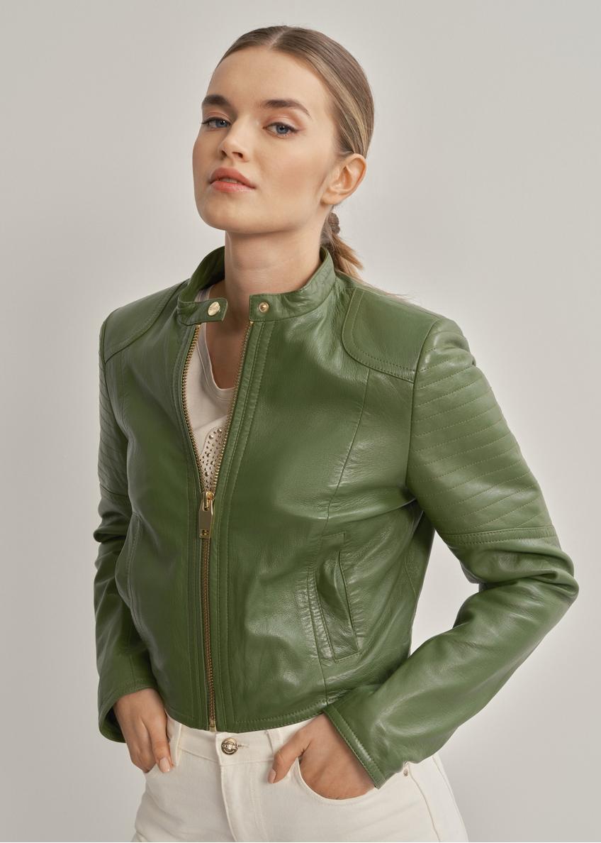 Zielona kurtka damska ze skóry naturalnej KURDS-0321A-1292(W23)