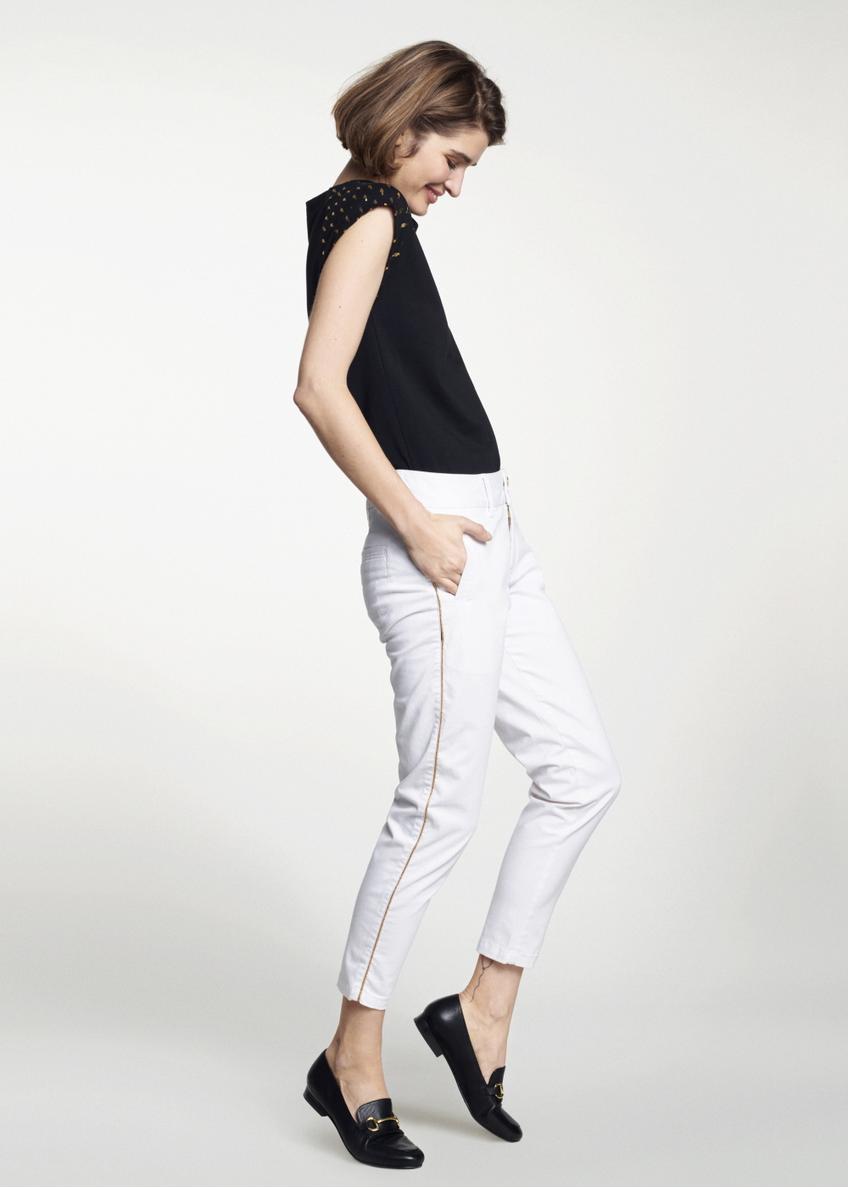 White women's pants with piping SPODT-0056-11(W21)