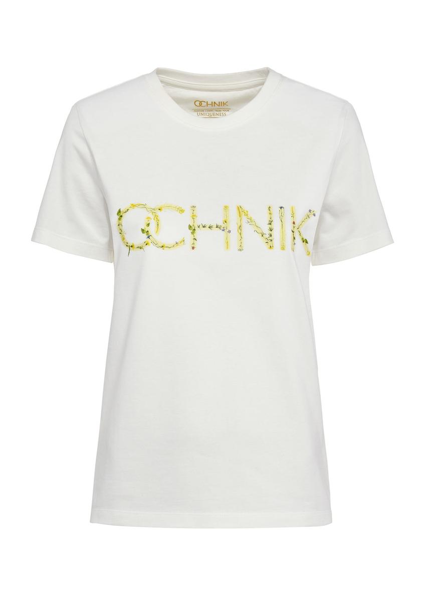 Kremowy bawełniany t-shirt damski TSHDT-0141-12(W25)-04