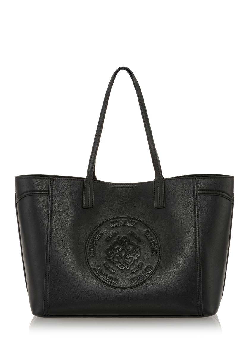 Czarna torebka damska z tłoczonym logo TOREC-0770-99(W23)