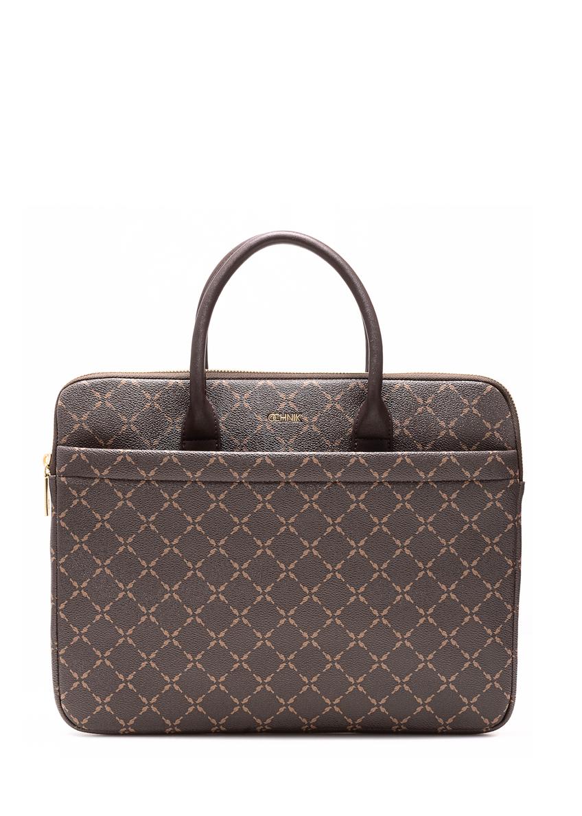 Brązowa torba na laptopa z monogramem TOREC-1078-89(Z25)