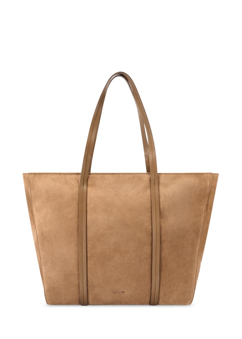 Beżowa zamszowa torebka shopper damska TORES-1248-1B(W26)