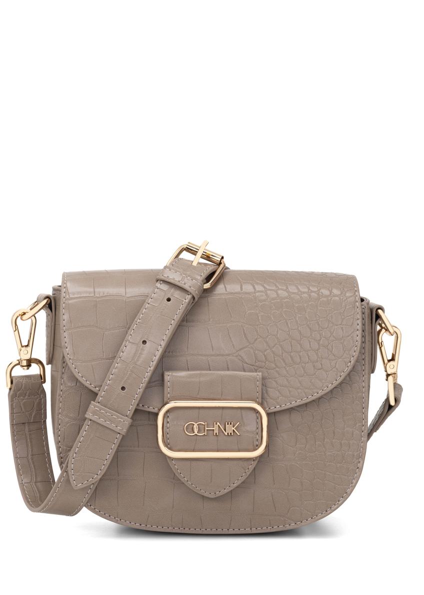 Beżowa listonoszka damska croco TOREC-0880-1D(W26), widok produktu z przodu na białym tle.