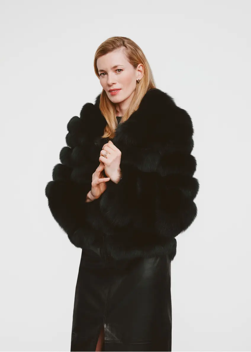 Black women's fur coat with collar FUTDF-0100-4159(Z24)-01