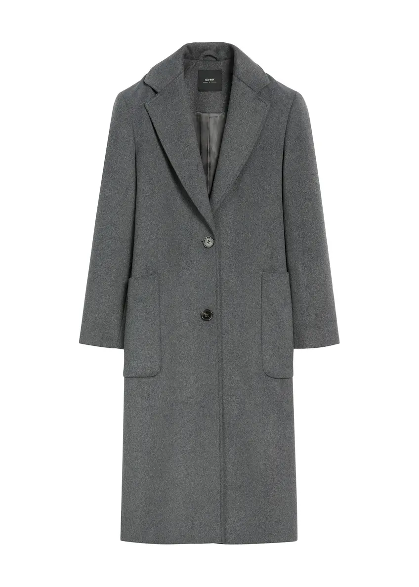 Szary wełniany płaszcz damski PLADT-0065-91(Z25)