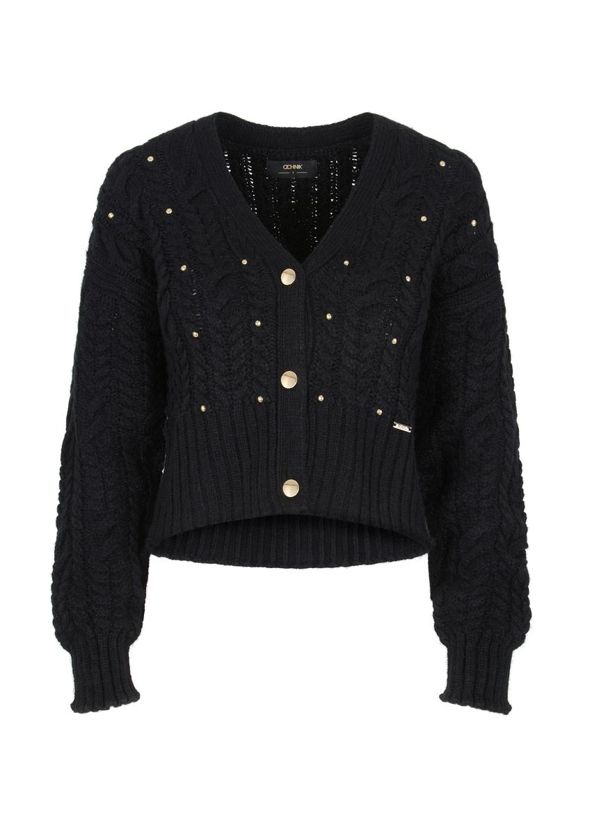 Czarny sweter damski z nitami KARDT-0030-99(Z23)-04