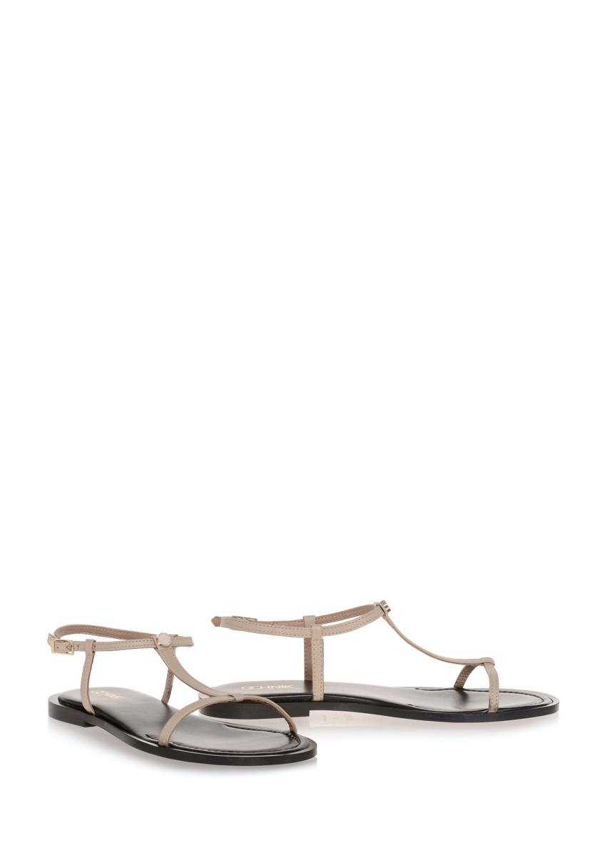 Beżowe skórzane sandały płaskie damskie BUTYD-0998-80(W23)