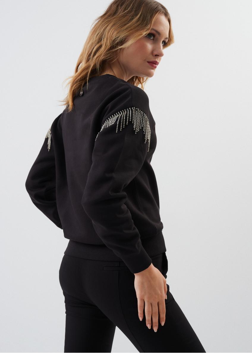 Czarna bluza damska z cyrkoniami BLZDT-0089-99(Z23)