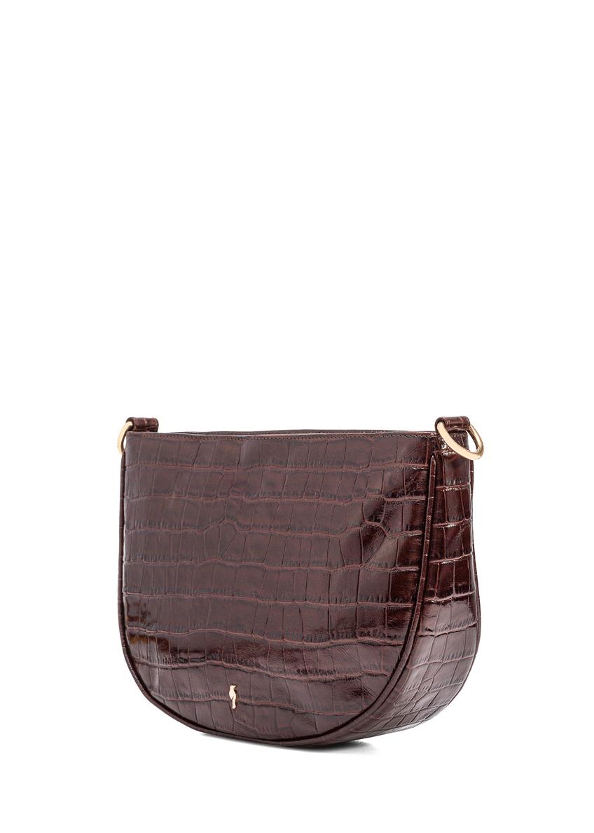 Brązowa skórzana średnia torebka damska croco TORES-1022F-1H(W26)