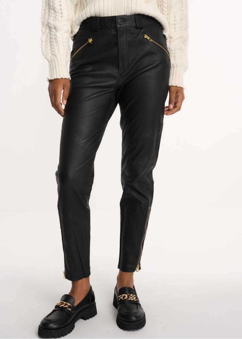 Czarne spodnie skórzane damskie SPODS-0031-1264(Z22)