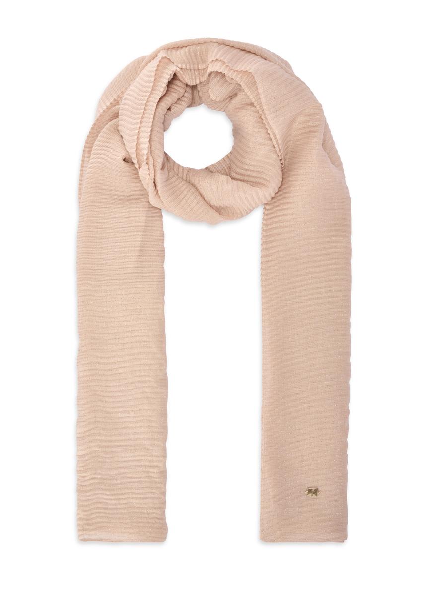 Beżowy lekki szalik damski SZADT-0217-1B(W26), widok produktu z przodu na białym tle.
