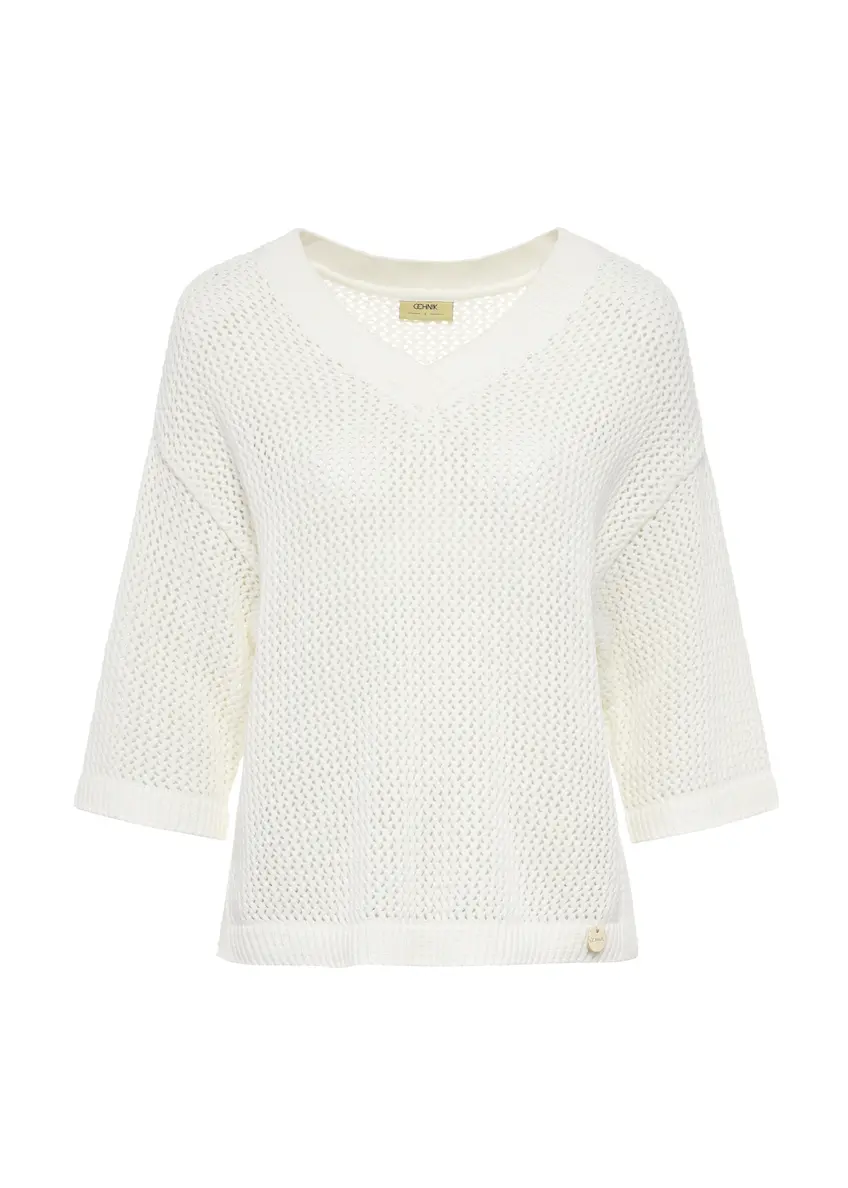 Biały dzianinowy sweter damski SWEDT-0231-11(W25)-04