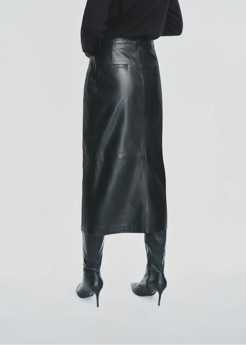 Black leather midi skirt SPCDS-0071-5344(Z24