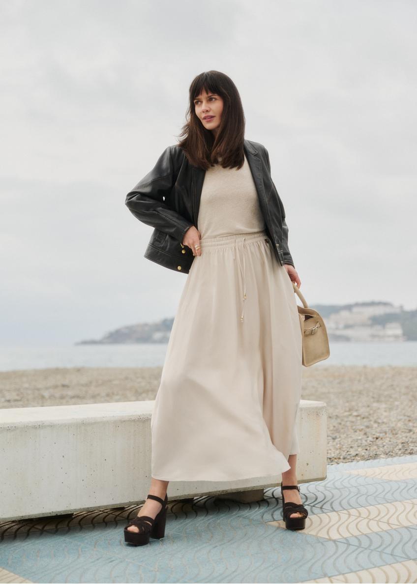 Beżowa spódnica midi SPCDT-0125-1A(W26)