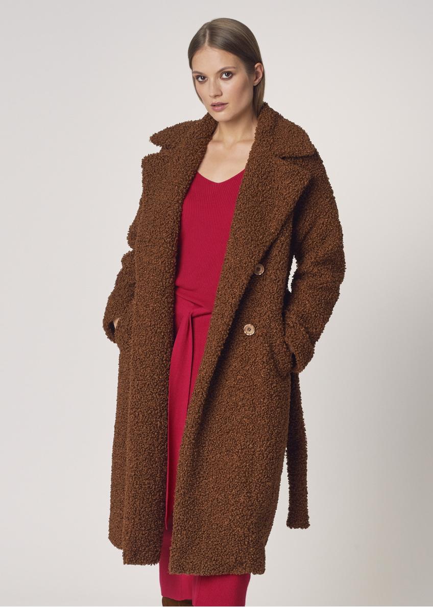 Długi brązowy płaszcz damski FUTDP-0010-89(Z21)