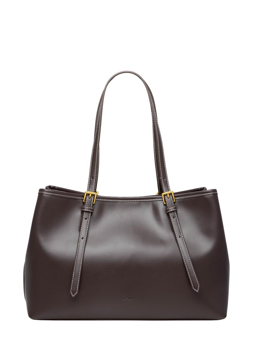 Brązowa duża torebka shopper TOREC-1381-1H(Z26), widok produktu z przodu na białym tle.