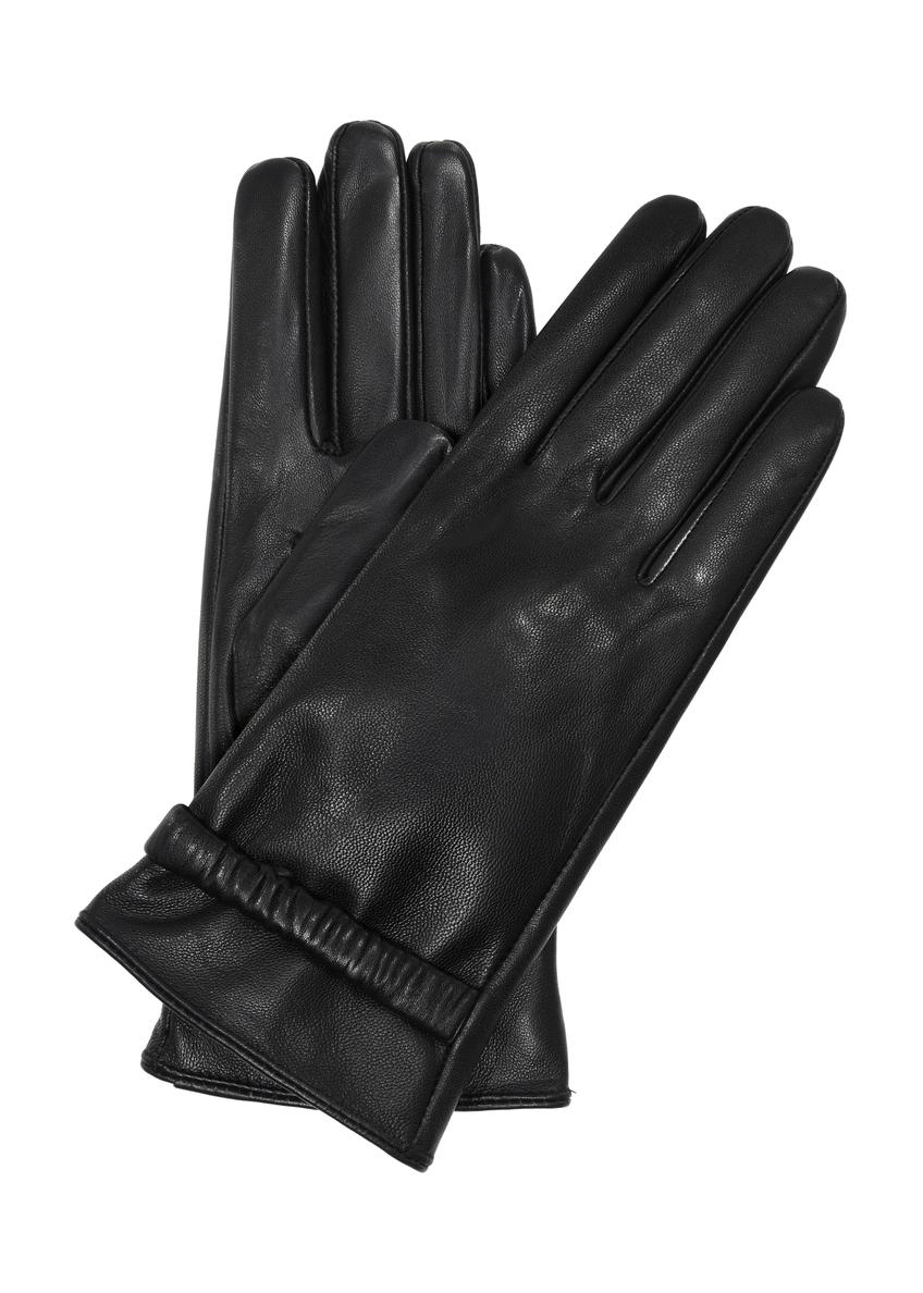 Czarne skórzane rękawiczki damskie ze ściągaczem REKDS-0086-99(Z23)