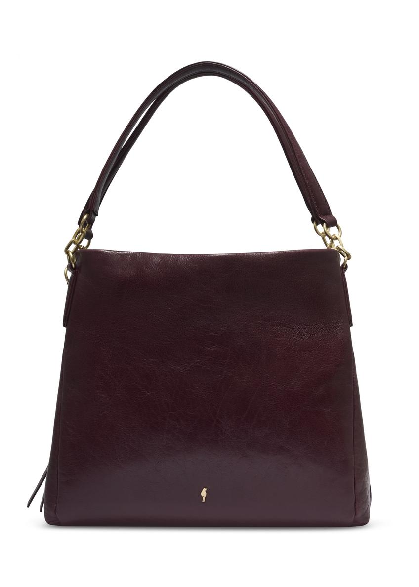 Bordowa skórzana damska torebka shopper TORES-0636-4D(Z26), widok produktu z przodu na białym tle.