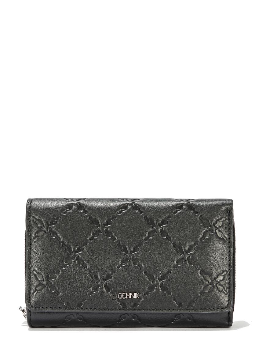 Czarny skórzany portfel damski z monogramem PORES-0882A-99(W25)