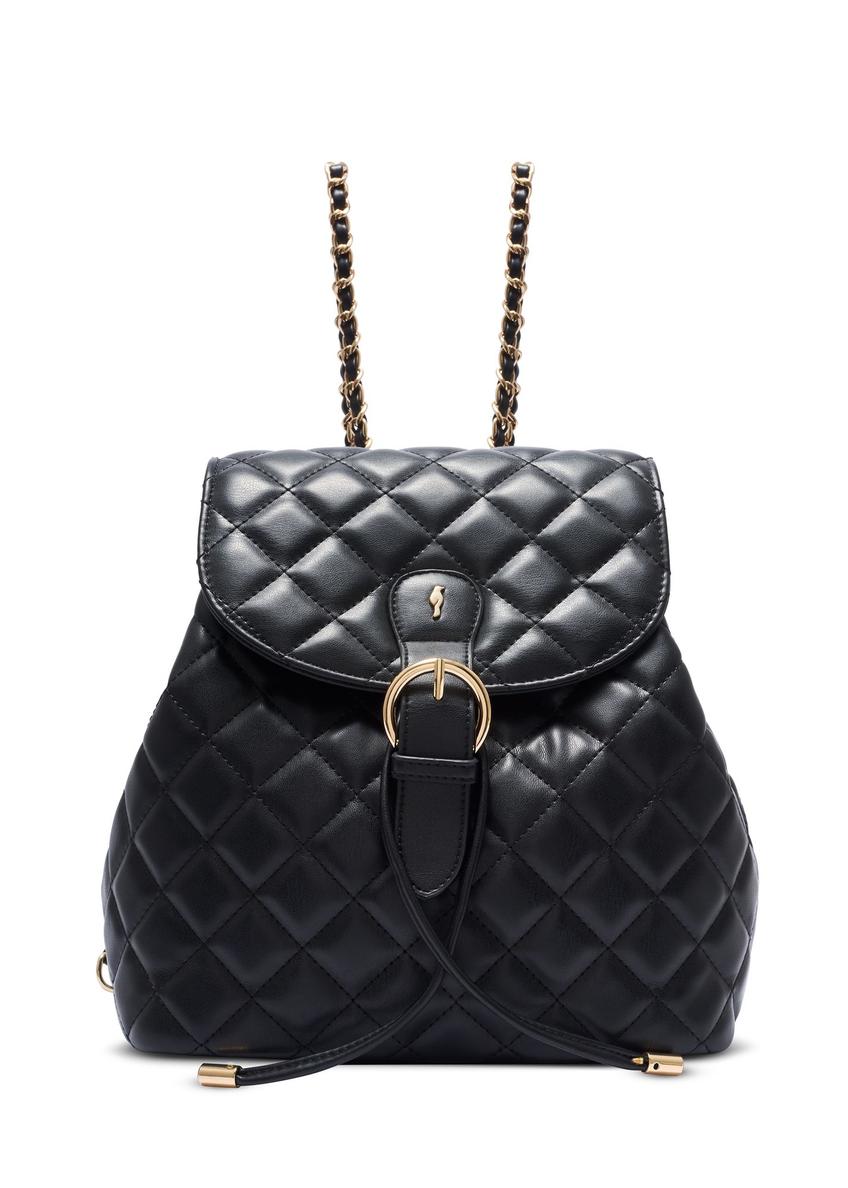 Czarny pikowany plecak damski TOREC-1115-99(W26) - widok produktu z przodu, na białym tle.  