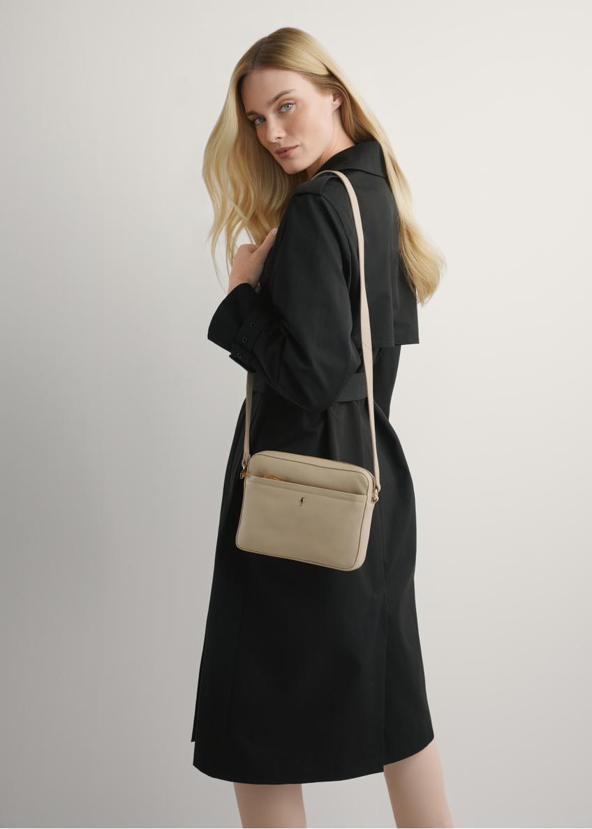 Beżowa mała skórzana torebka damska TORES-1269-1B(W26)