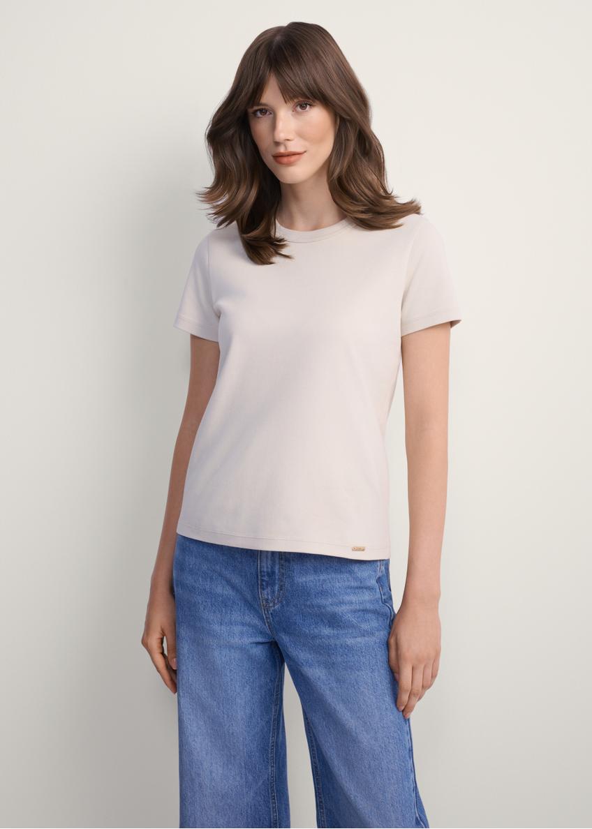 Beżowy bawełniany T-shirt damski TSHDT-0144-80(Z25)