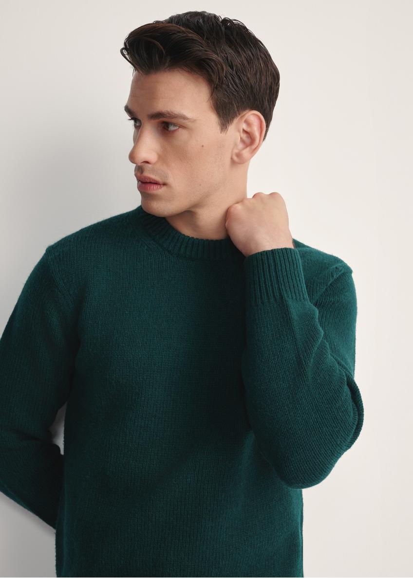 Ciemnozielony sweter męski SWEMT-0172-54(Z25), zbliżenie na produkt na modelu.