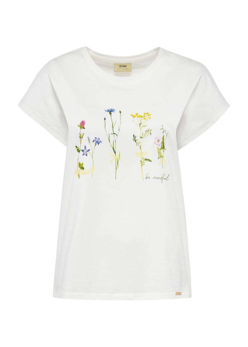 Bawełniany T-shirt damski w kwiaty TSHDT-0142-12(W25)-05