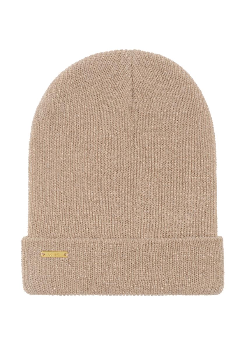 Beżowa czapka damska z pozłacaną nicią CZADT-0031-66(Z24)-02