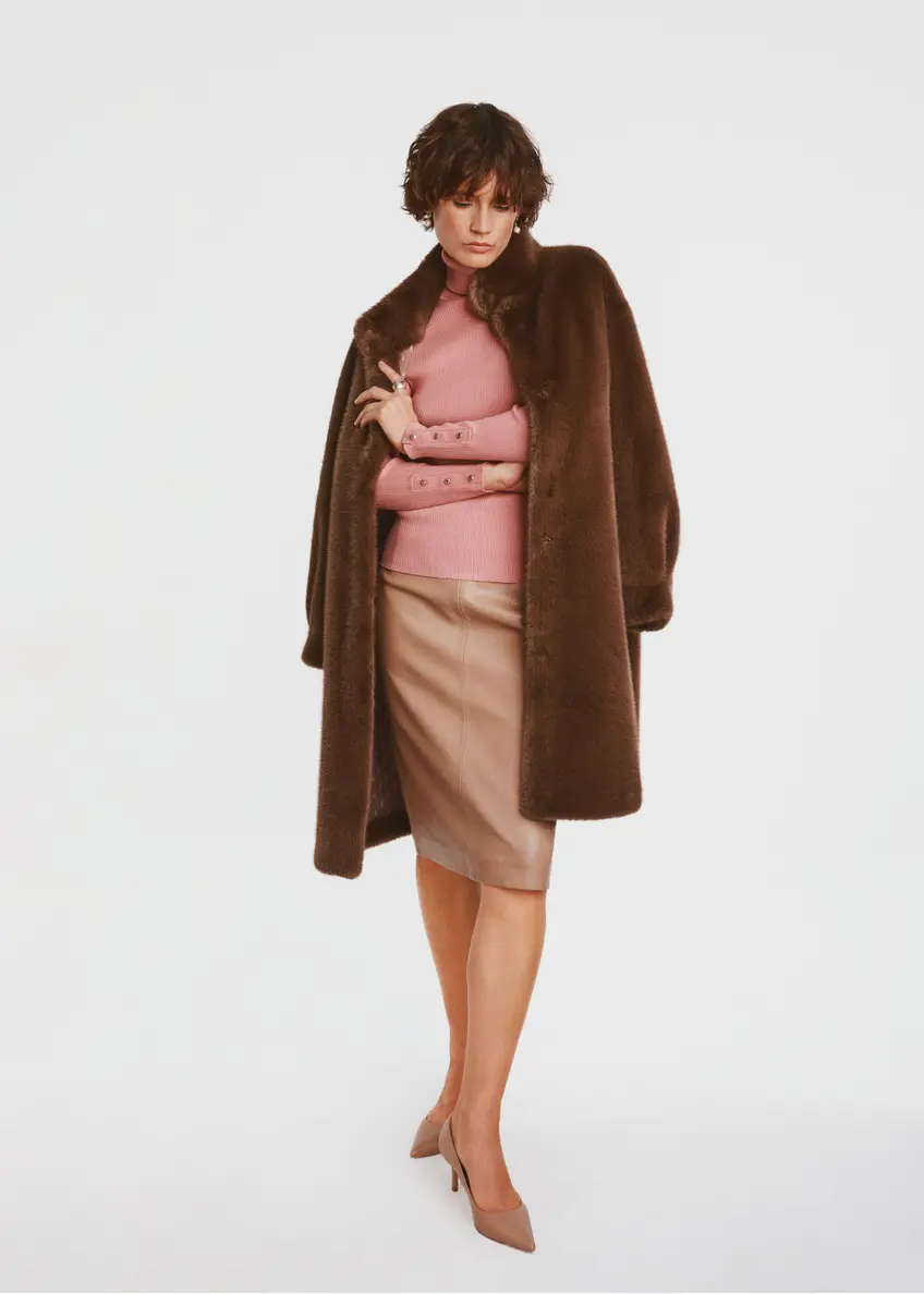 Brown elegant women's fur coat FUTDP-0050-89(Z24)-01