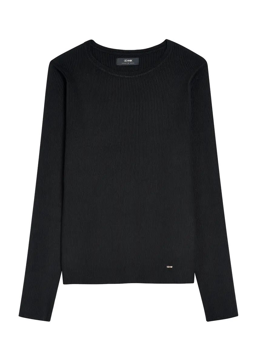 Prążkowany longsleeve damski LSLDT-0028-99(Z25), widok produktu od przodu na białym tle.