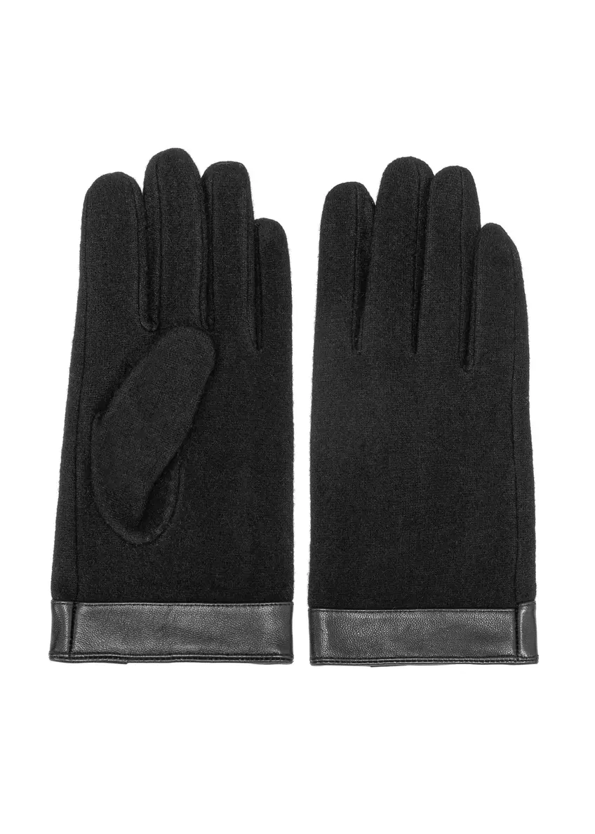 Czarne wełniane rękawiczki męskie REKMS-0084-99(Z25)
