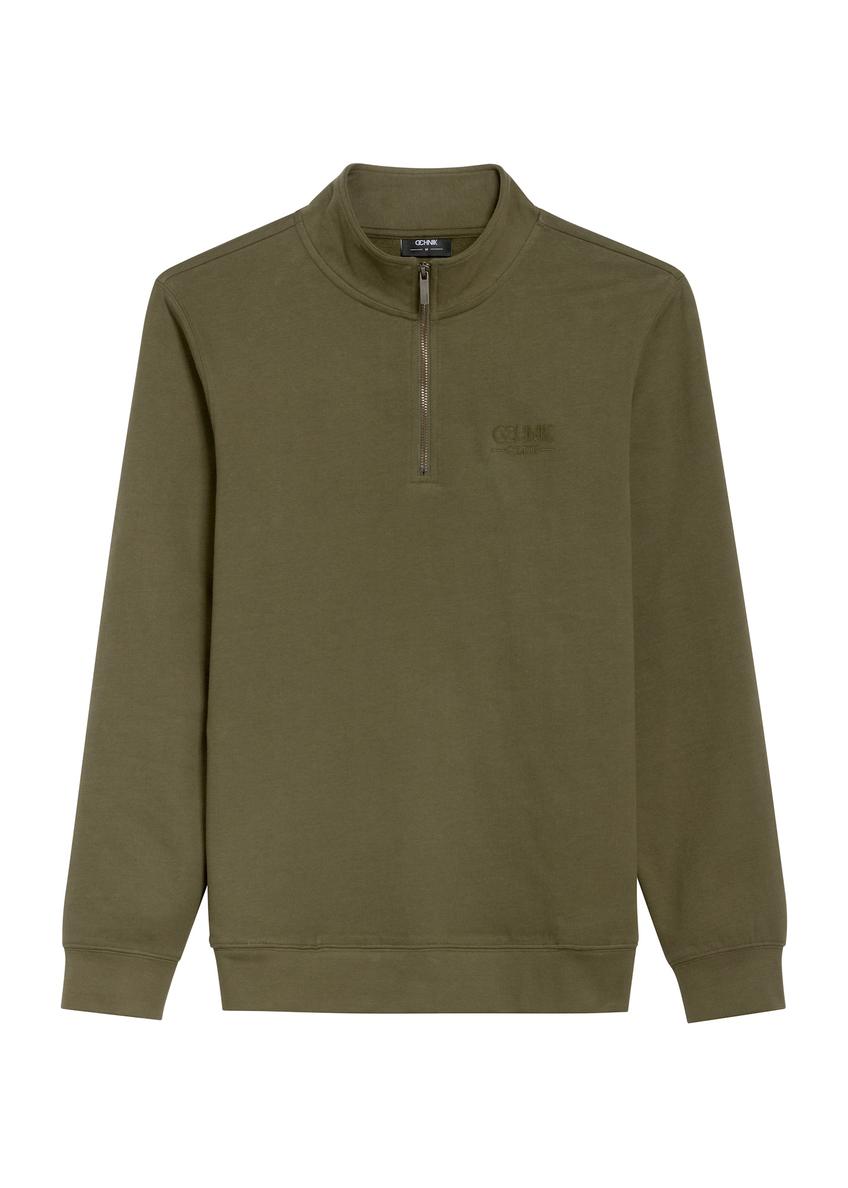 Bluza męska bez kaptura w kolorze khaki BLZMT-0067-55(Z25) - widok produktu z przodu na białym tle.