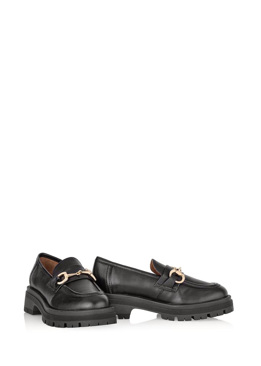 Black leather women's loafers on the platform BUTYD-1098-99(Z24)