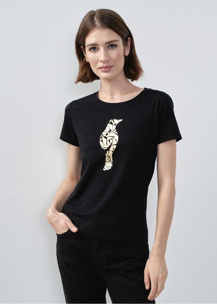 T-shirt damski czarny z wilgą TSHDT-0124-99(W24)