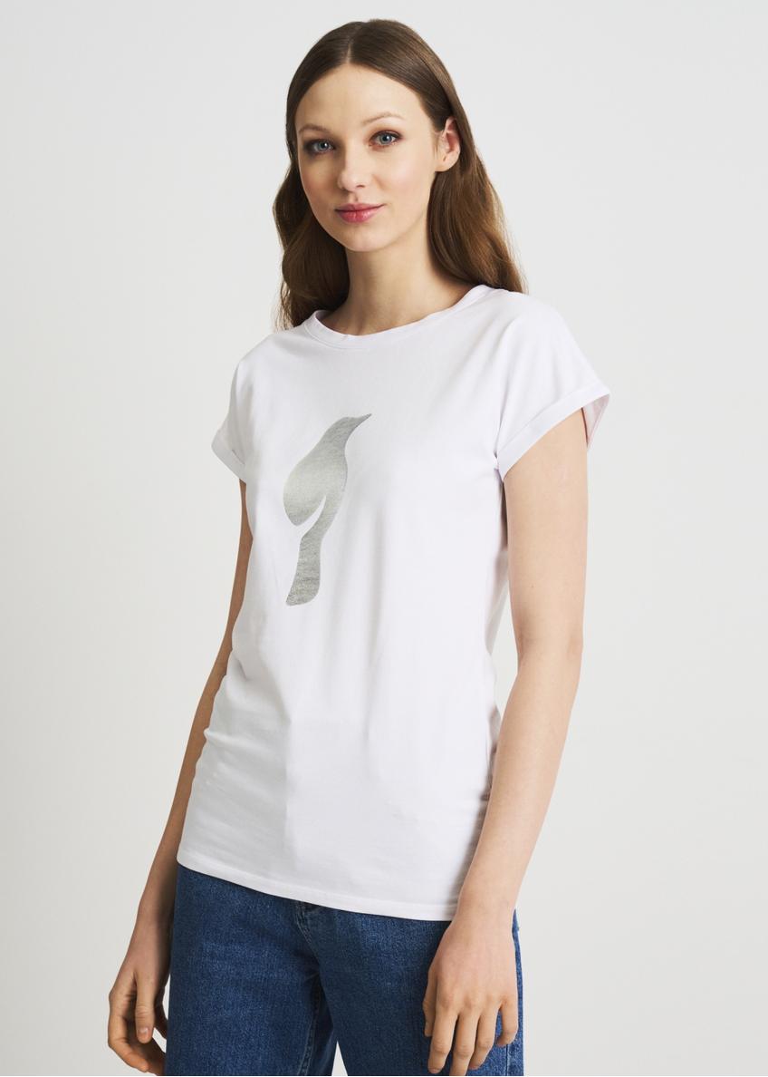 Biały T-shirt damski z wilgą TSHDT-0097-11(W22)
