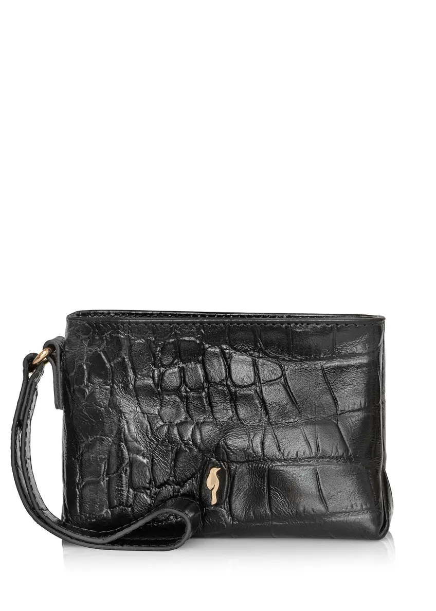 Black small croco leather women's wallet PORES-0919-97(Z24)