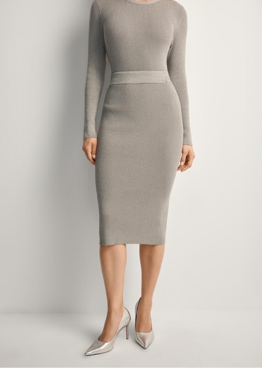 Srebrna prążkowana spódnica damska SPCDT-0113-91(Z25)