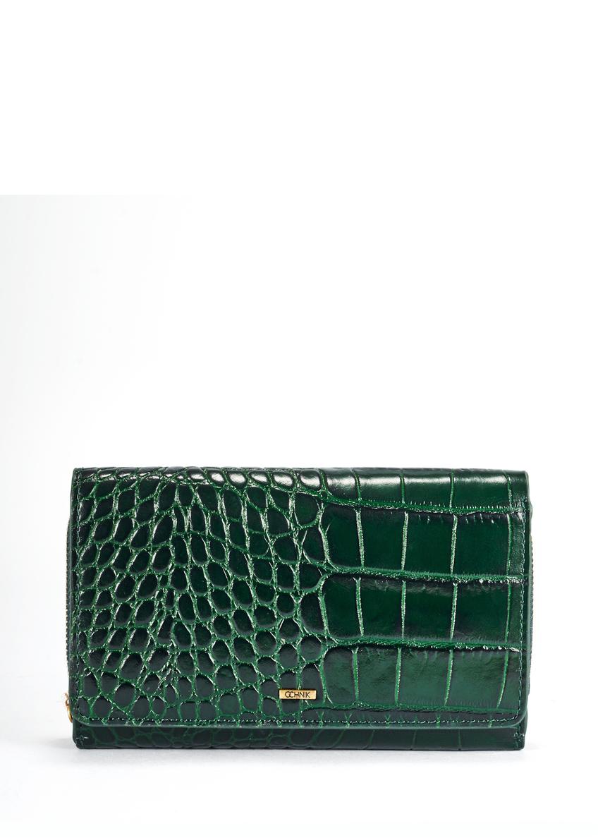 Zielony skórzany portfel damski croco PORES-0952-51(W25)