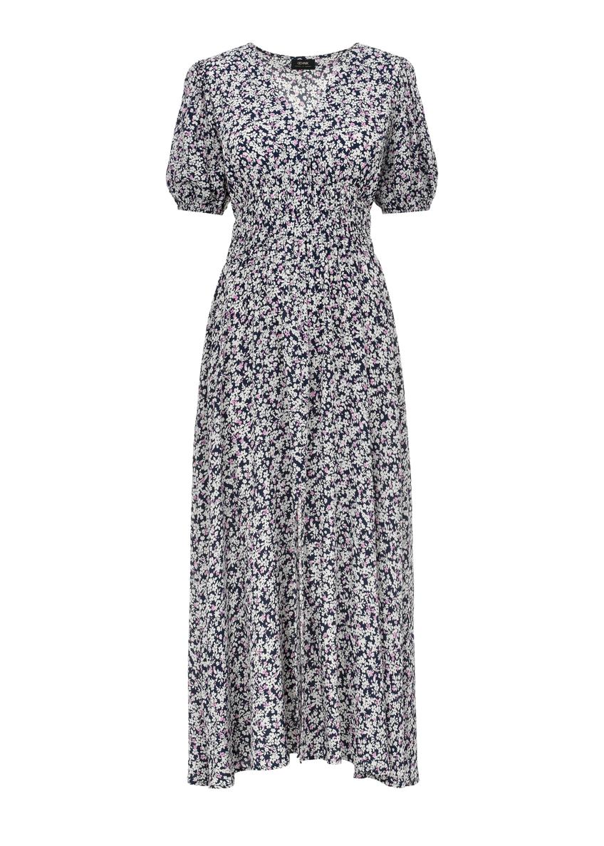 Długa granatowa sukienka letnia w kwiaty SUKDT-0191-17(W24)-04