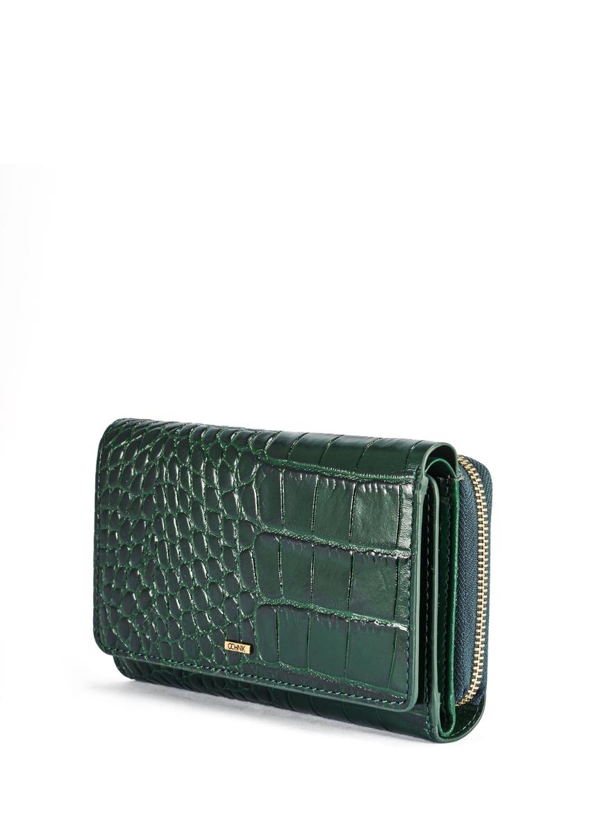 Ciemnozielony portfel damski croco PORES-0951-51(W25)