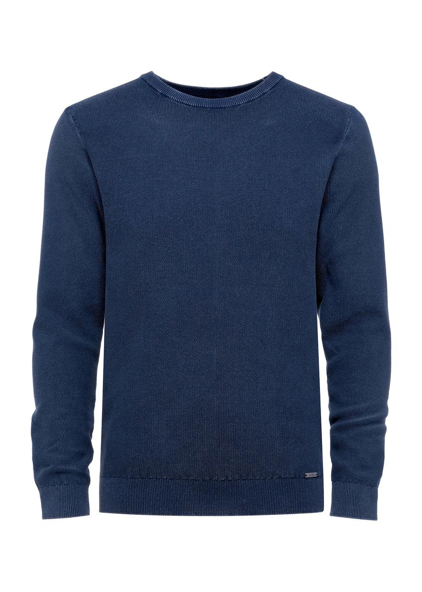 Granatowy sweter męski z bawełny SWEMT-0161-69(W25), widok produktu z przodu na białym tle.