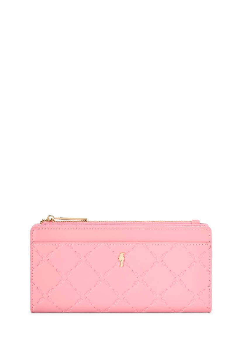 Różowy duży portfel damski POREC-0406-5B(W26) - widok produktu z przodu, na białym tle. 