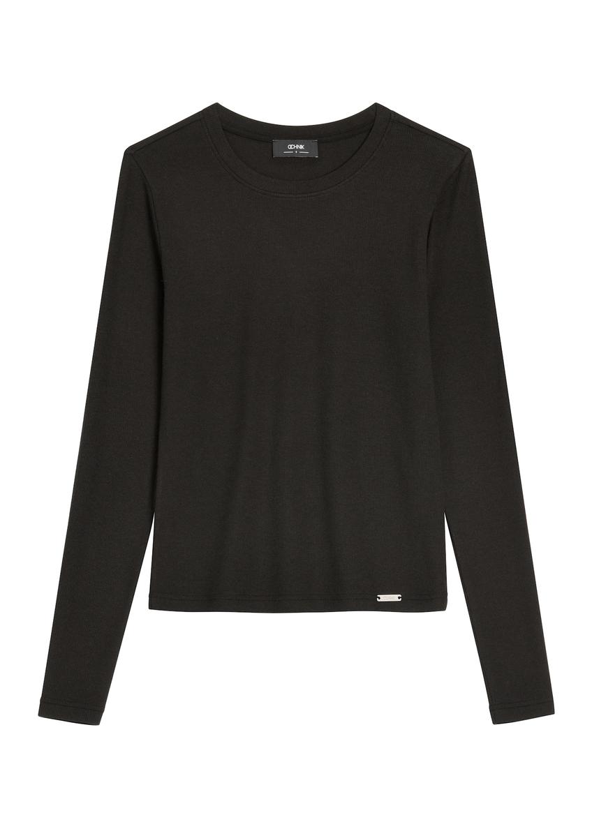 Czarny prążkowany longsleeve damski LSLDT-0058-99(Z26)