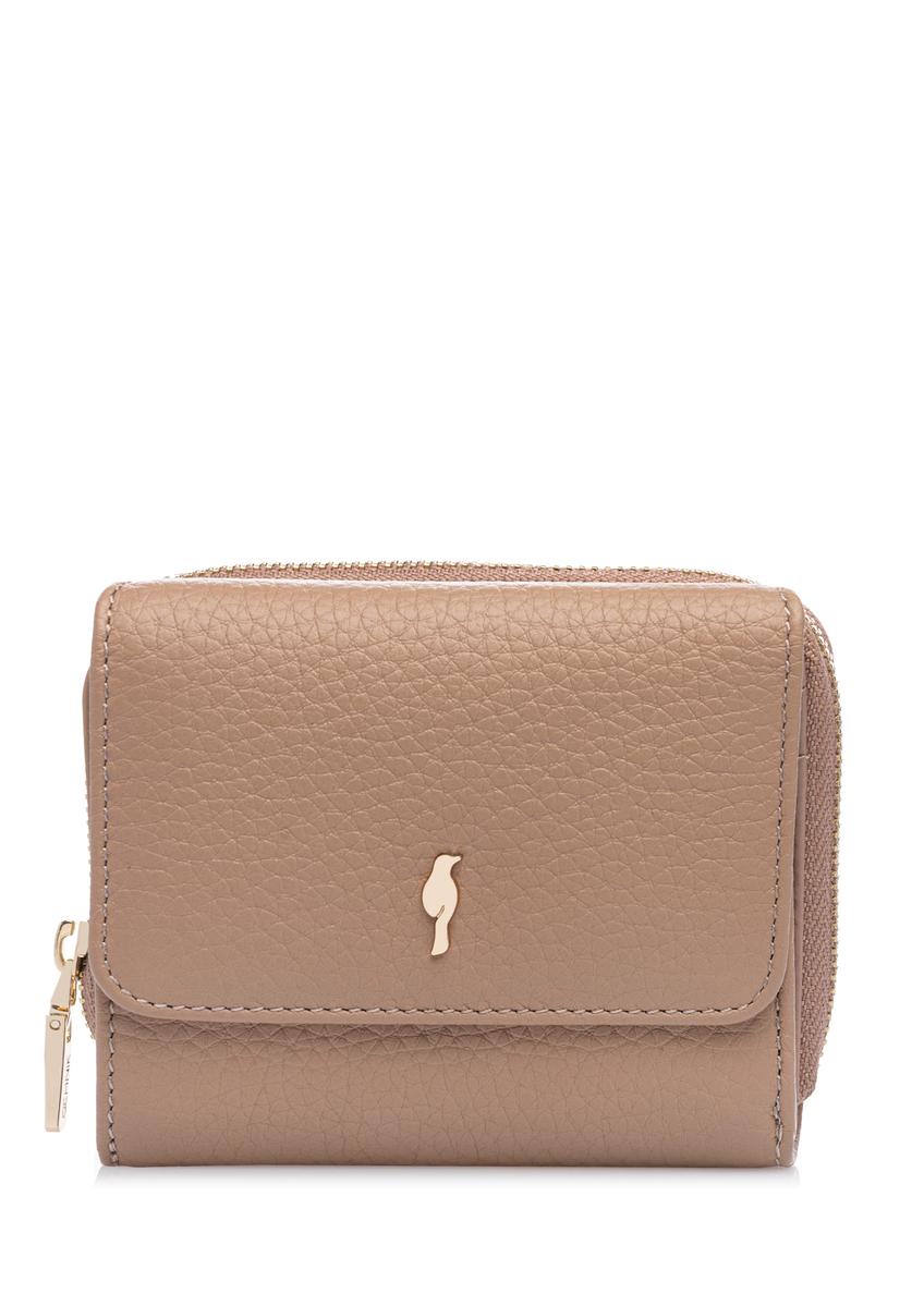 Mały różowy skórzany portfel damski PORES-0802H-5D(W26), widok produktu z przodu na białym tle.