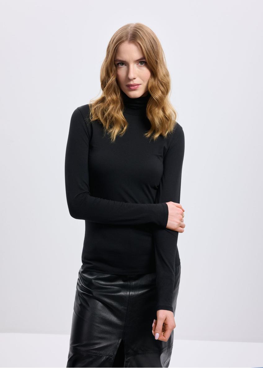 Black women's turtleneck blouse LSLDT-0040-99(Z24)